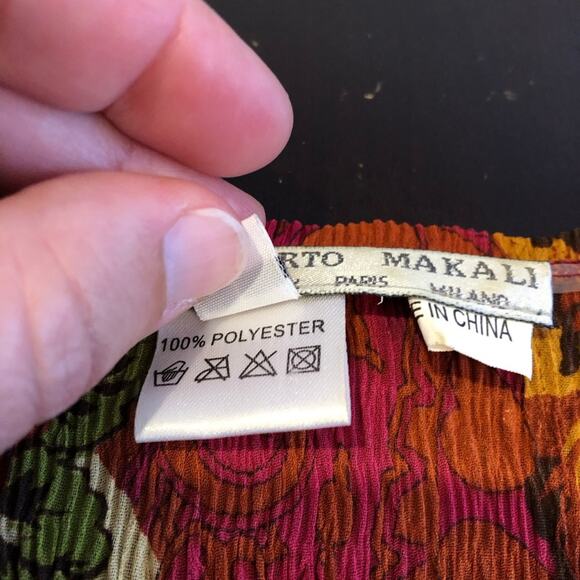 Alberto Makali red gold mixed floral print sequin crinkle top size Large - Picture 10 of 16